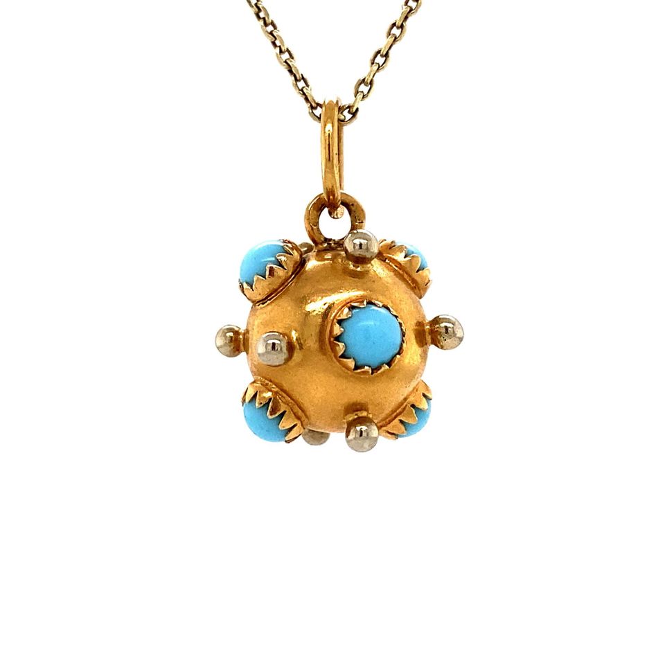 Vintage 18K Gold Sputnik Pendant with Colored Stone