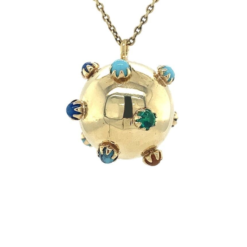 Vintage 14K Gold Cocktail Pendant with Glass