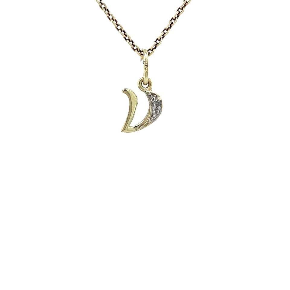 Vintage 14K Gold Pendant Letter V with Diamond