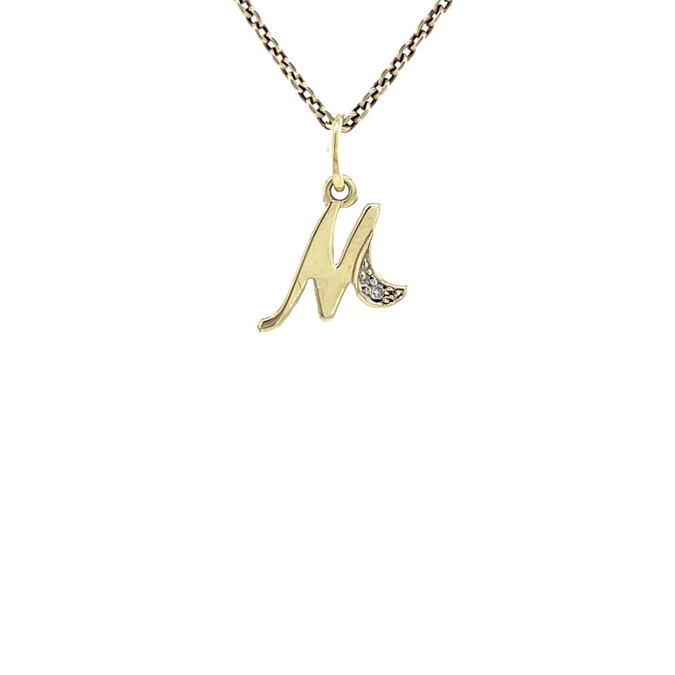 Vintage 14K Gold Letter M Pendant with Diamond