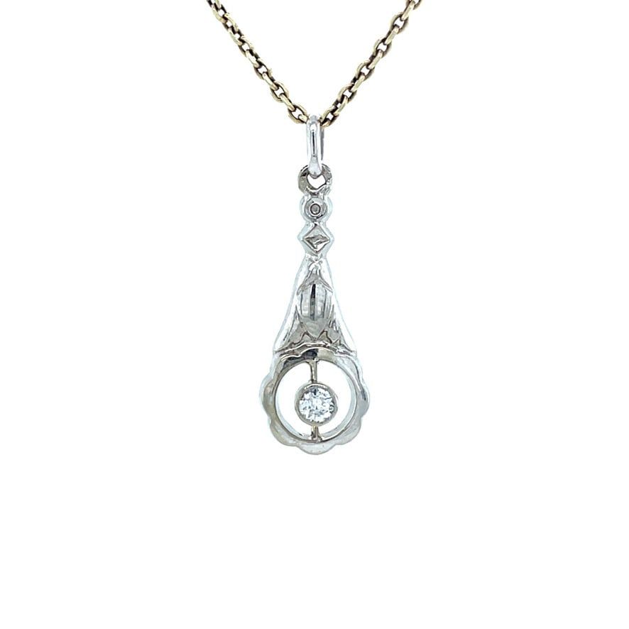 Vintage 14K White Gold Pendant with Diamond