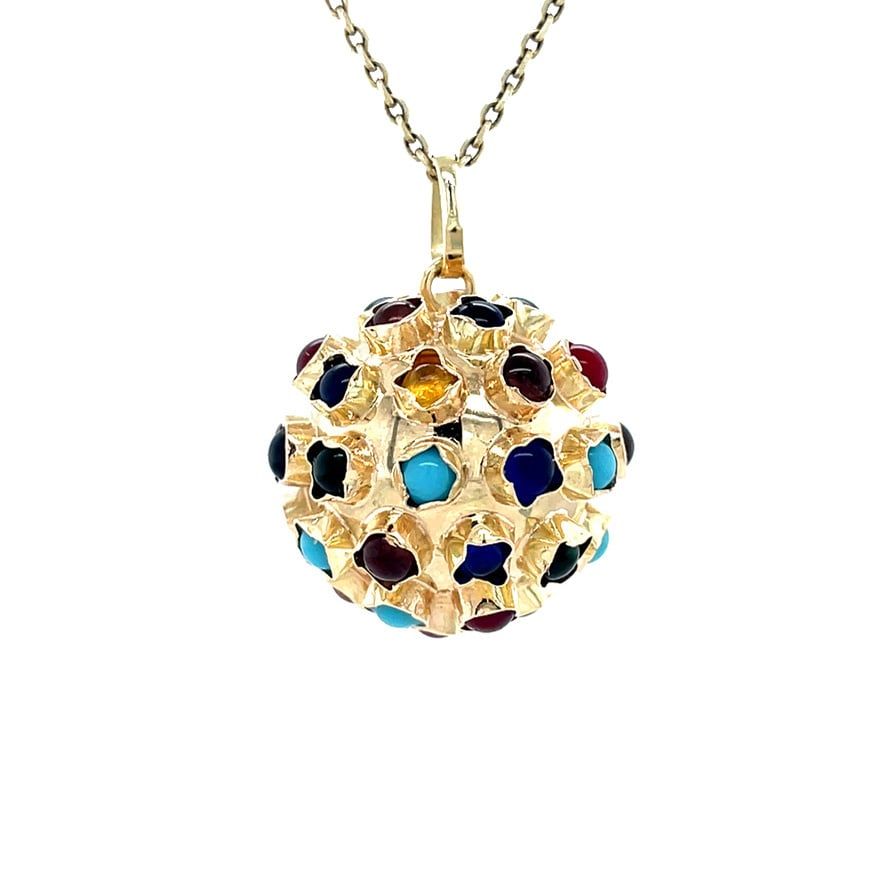 Vintage 14K Gold Sputnik Pendant with Colored Stone