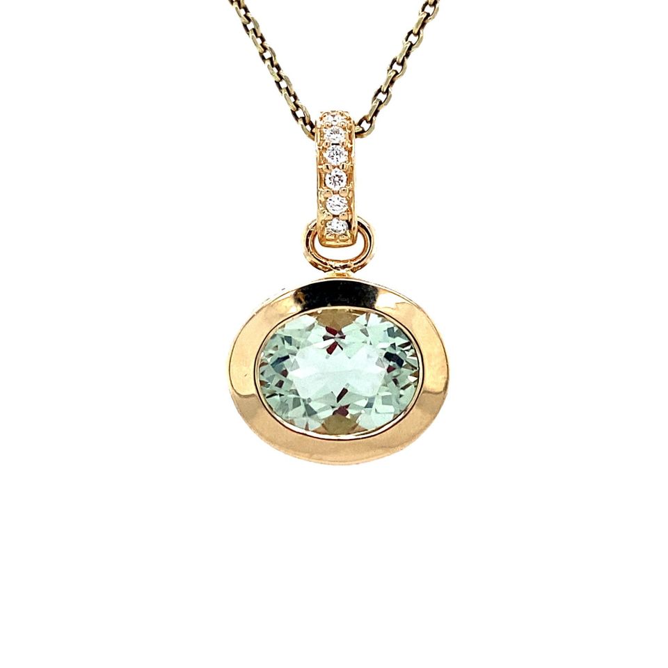 Vintage 14K Gold Pendant with Prasiolite and Diamond