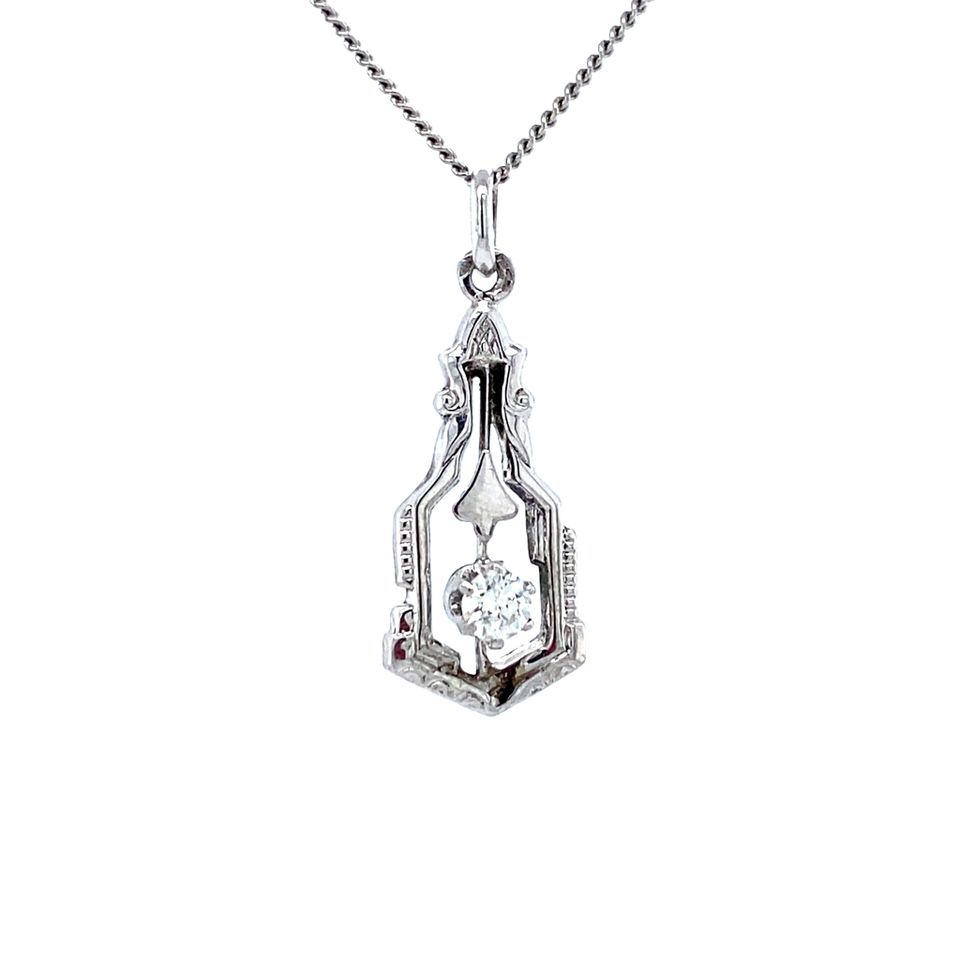 Vintage 14K White Gold Pendant with Diamond