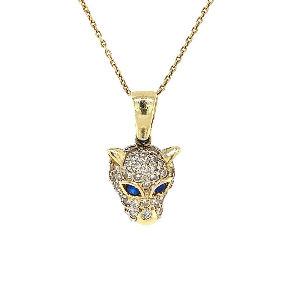 Vintage Panther 12K Gold Pendant with Cubic Zirconia