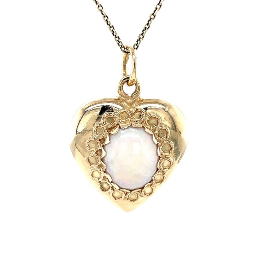 Vintage 14K Gold Heart Pendant with Opal
