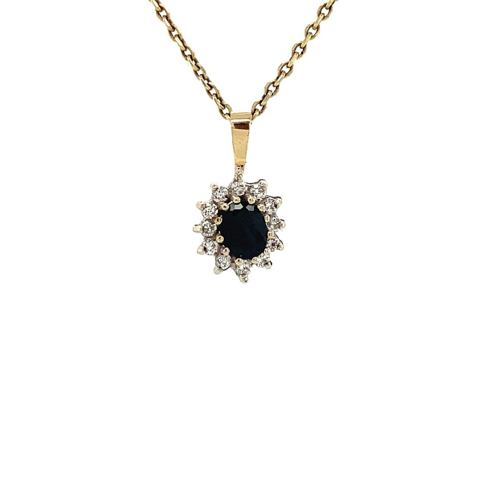 Vintage 14K Gold Cluster Pendant with Sapphire and Cubic Zirconia