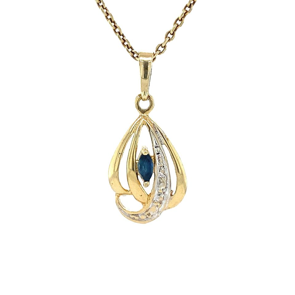 Vintage 14K Two Tone Gold Pendant with Sapphire