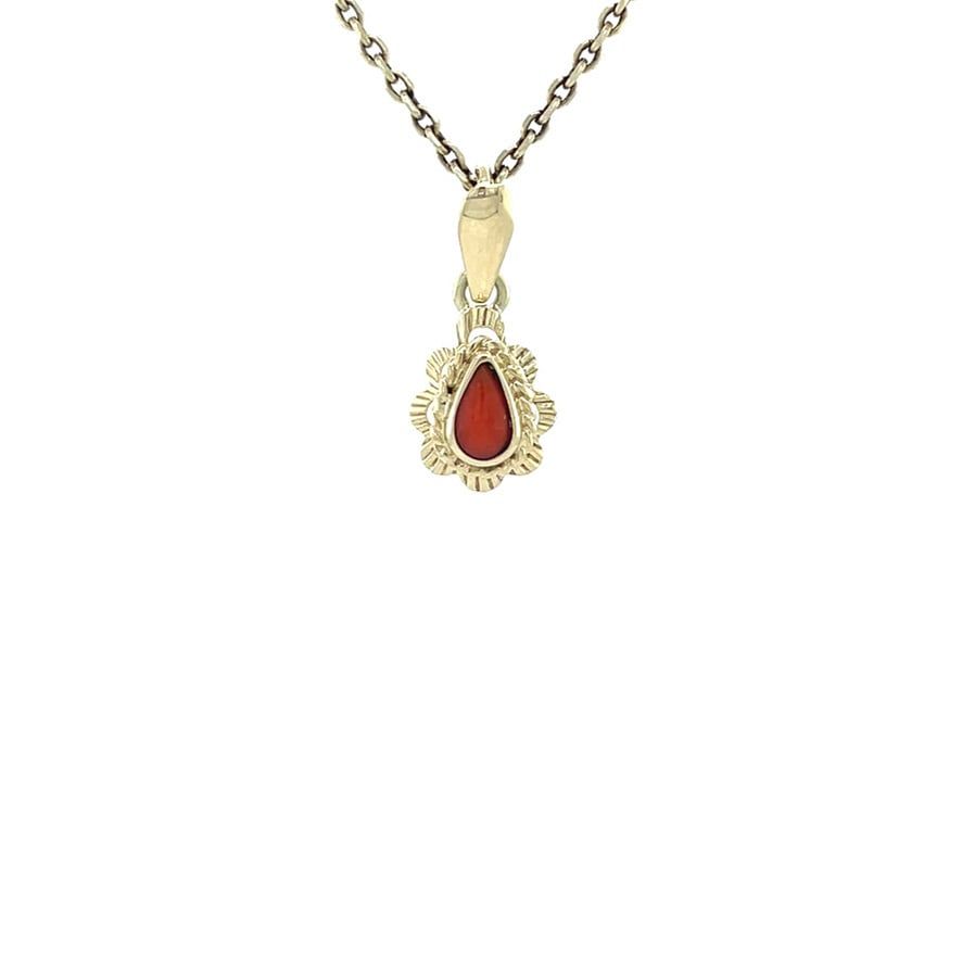 Vintage 14K Gold Pendant with Red Coral