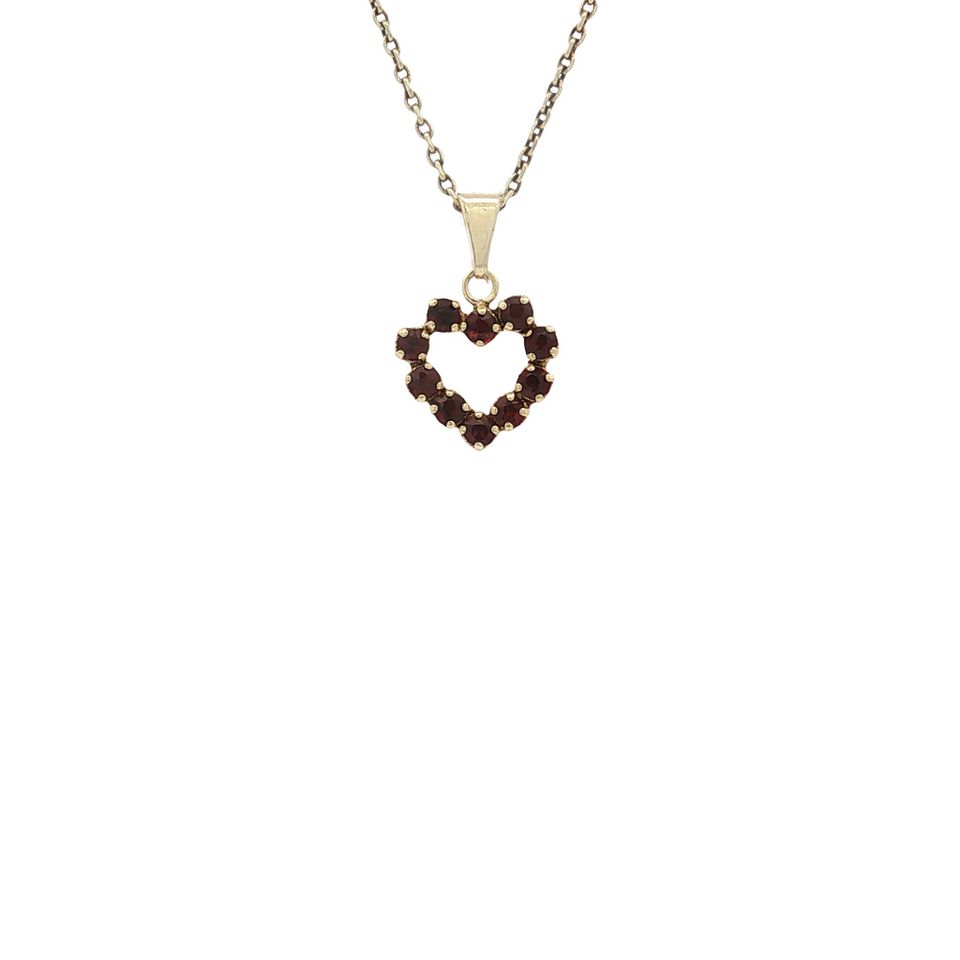 Vintage Heart 8K Gold Pendant with Colored Stone