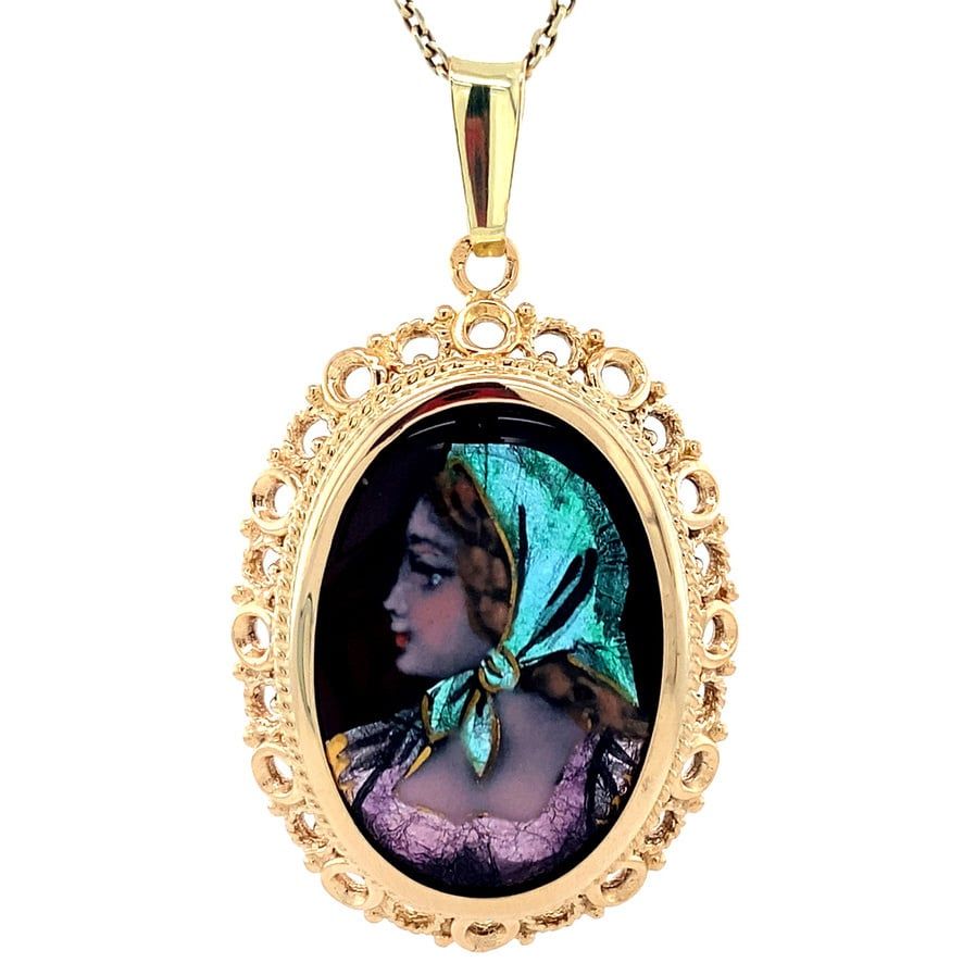 Vintage 14K Gold Pendant with Enamel