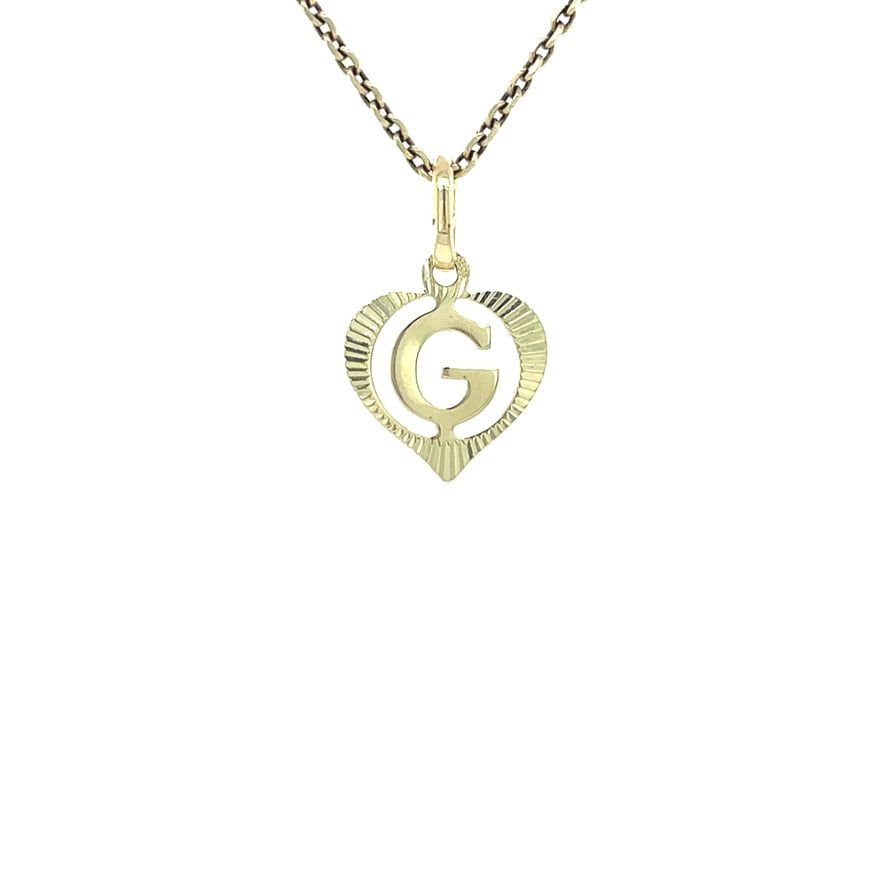 Vintage 14K Gold Heart Pendant with Letter G