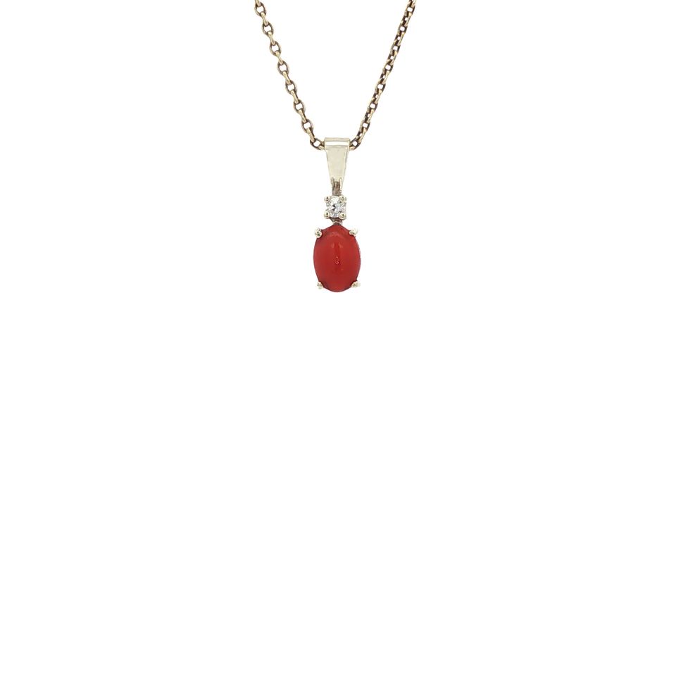 Vintage 8K Gold Pendant with Red Coral and Diamond