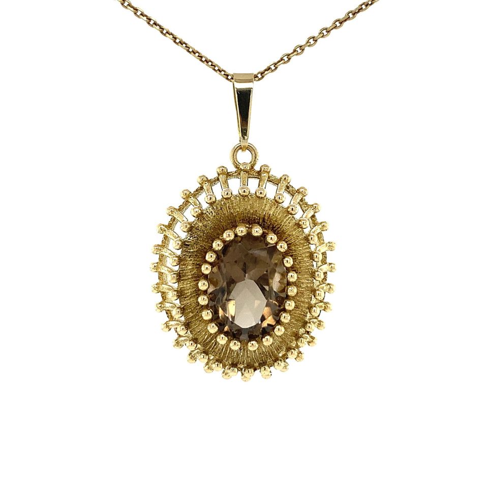 Vintage 9K Gold Pendant with Smoky Quartz