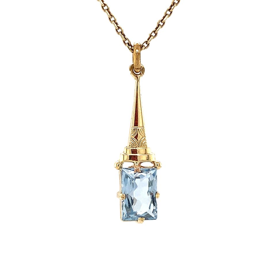 Vintage 14K Gold Pendant with Blue Spinel