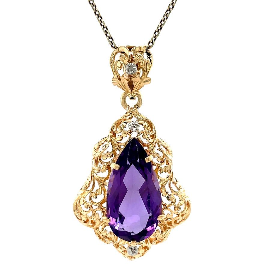 Vintage 18K Gold Pendant with Amethyst