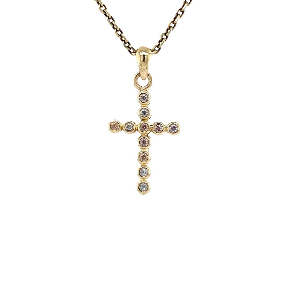 Vintage 14K Gold Cross Pendant with Diamond