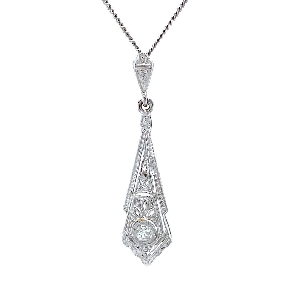 Vintage 14K White Gold Pendant with Diamond