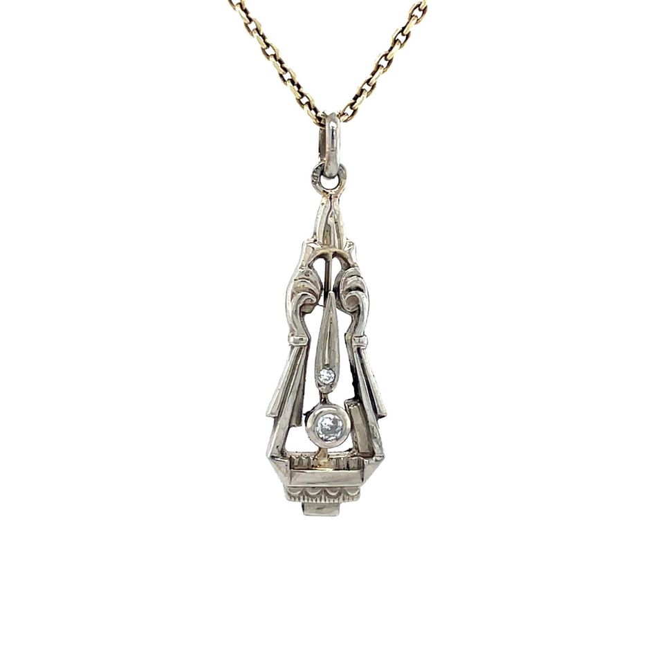Vintage 14K White Gold Pendant with Diamond