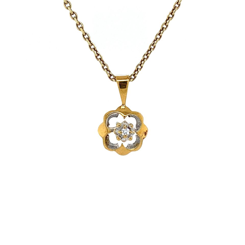 Vintage 14K Two Tone Gold Pendant with Diamond