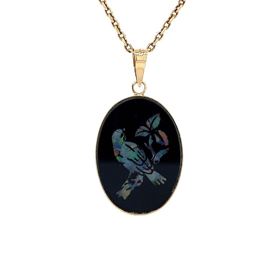 Vintage 14K Gold Pendant with Opal in Glass