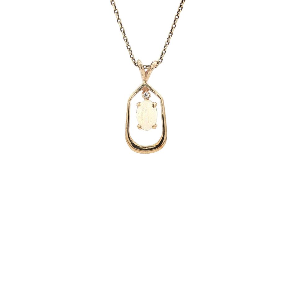 Vintage 12K Gold Pendant with Opal and Diamond