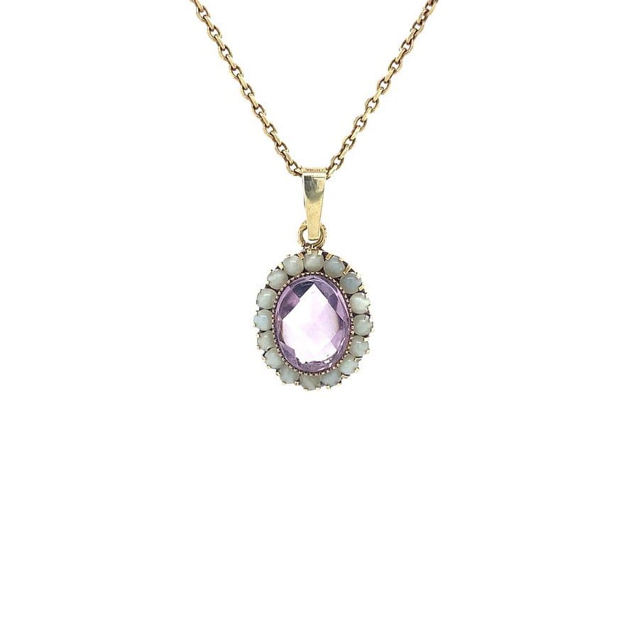 Vintage 14K Gold Pendant with Amethyst and Pearl
