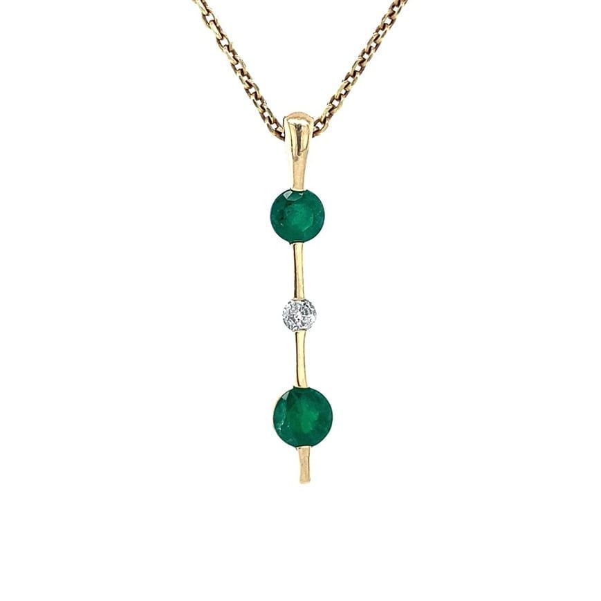 Vintage 14K Gold Pendant with Emerald and Diamond
