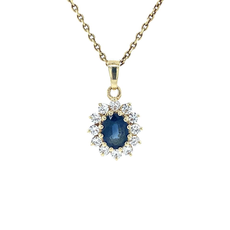 Vintage 14K Gold Cluster Pendant with Cubic Zirconia and Sapphire