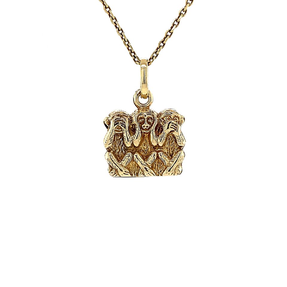 Vintage 14K Gold Horn, See and Silence Pendant