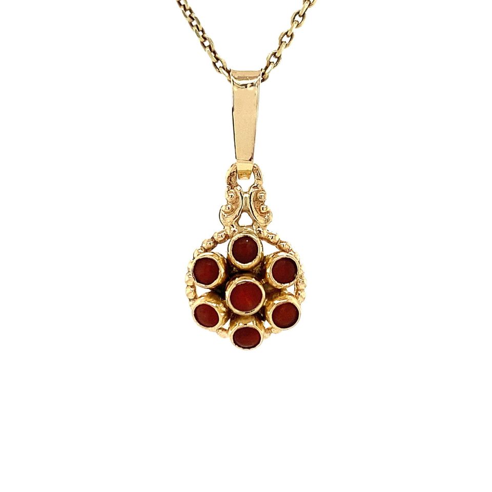 Vintage 14K Gold Cluster Pendant with Red Coral