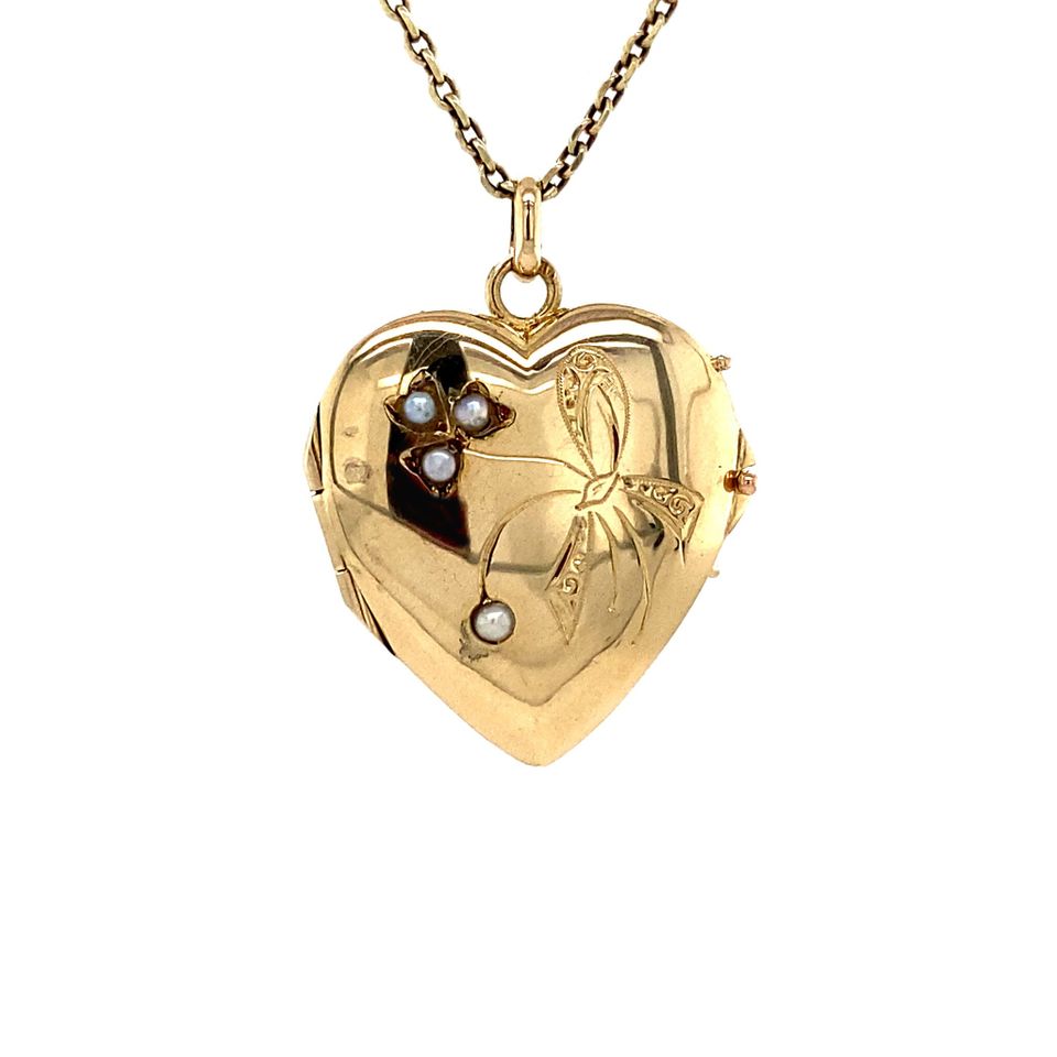 Vintage 14K Gold Locket Heart with Pearl