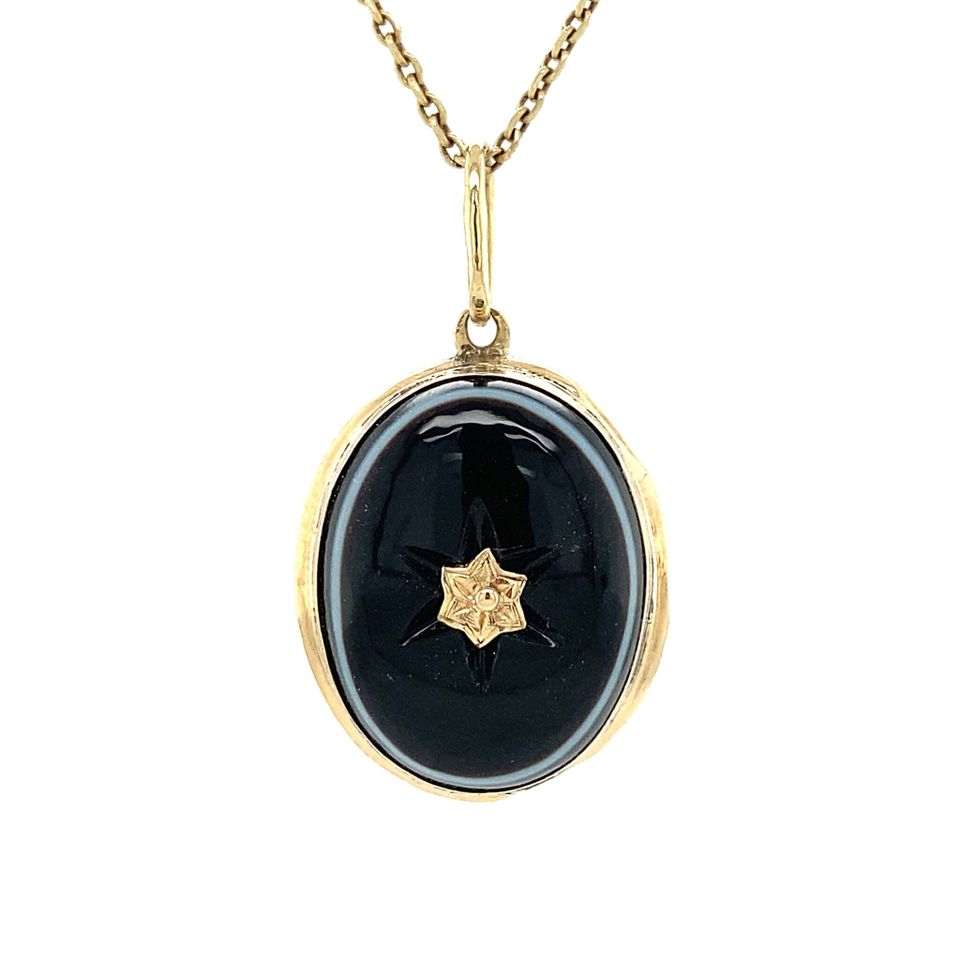 Vintage 14K Gold Locket with Banded Agate