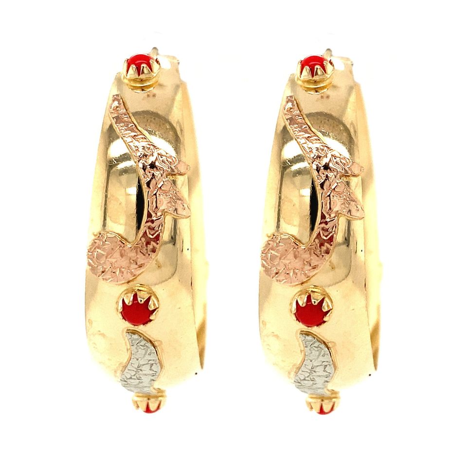 Vintage 18K Gold Hoop Earrings with Colored Stone
