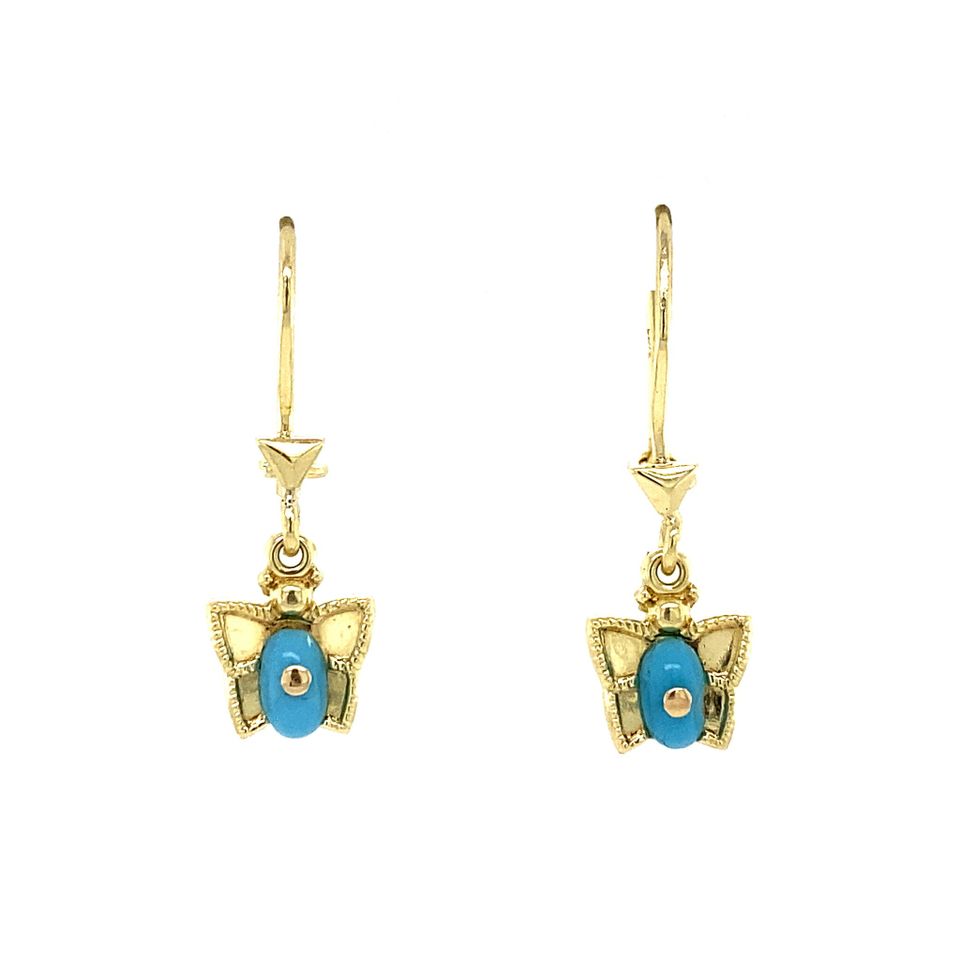 Vintage 14K Gold Drop Earrings with Turquoise