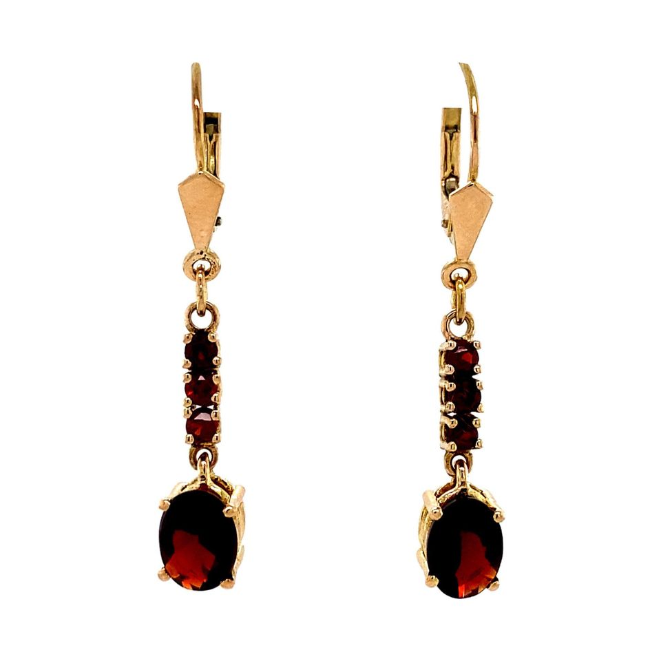 Vintage 8K Gold Drop Earrings with Garnet
