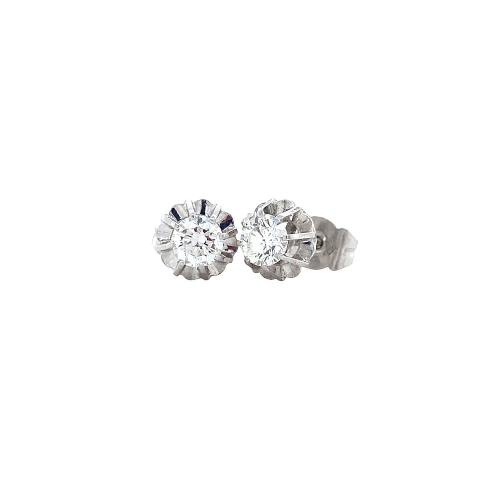 Vintage 18K White Gold Solitaire Stud Earrings with Diamond