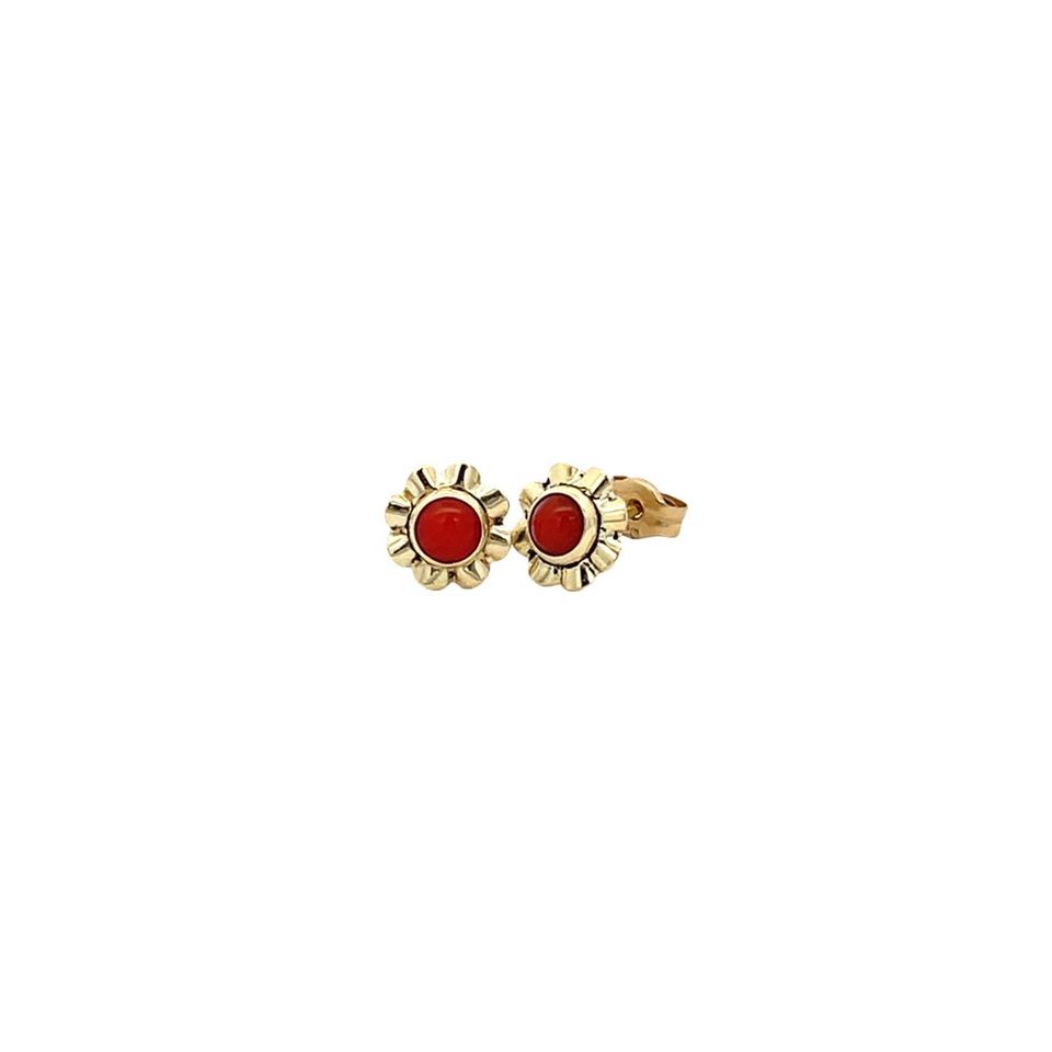 Vintage 14K Gold Stud Earrings with Red Coral
