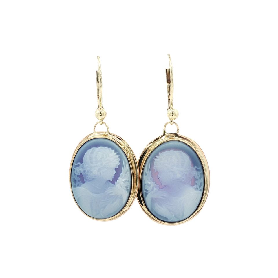 Vintage 14K Gold Drop Earrings with Cameo