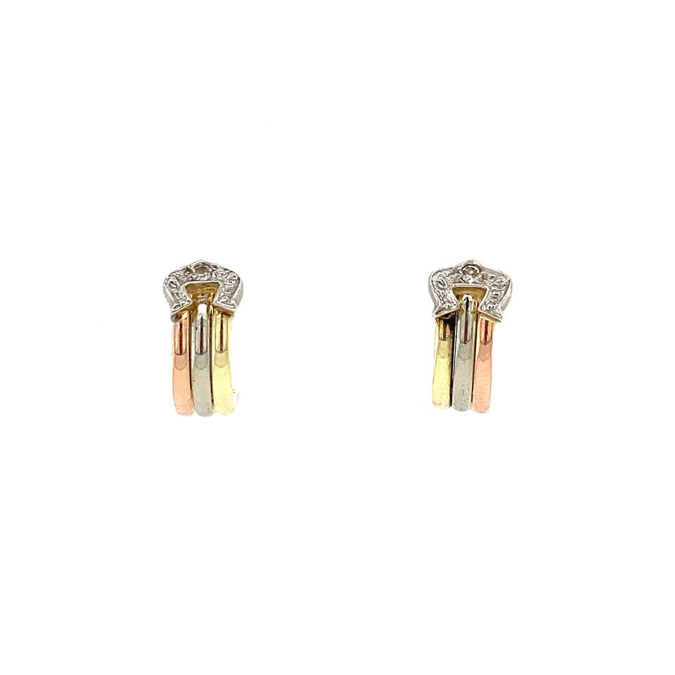 Vintage 14K Tricolor Gold Stud Earrings with Diamond