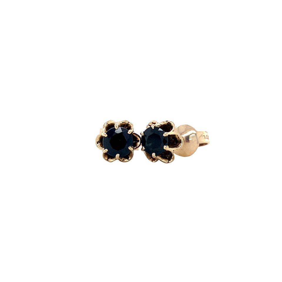 Vintage 14K Gold Solitaire Stud Earrings with Sapphire