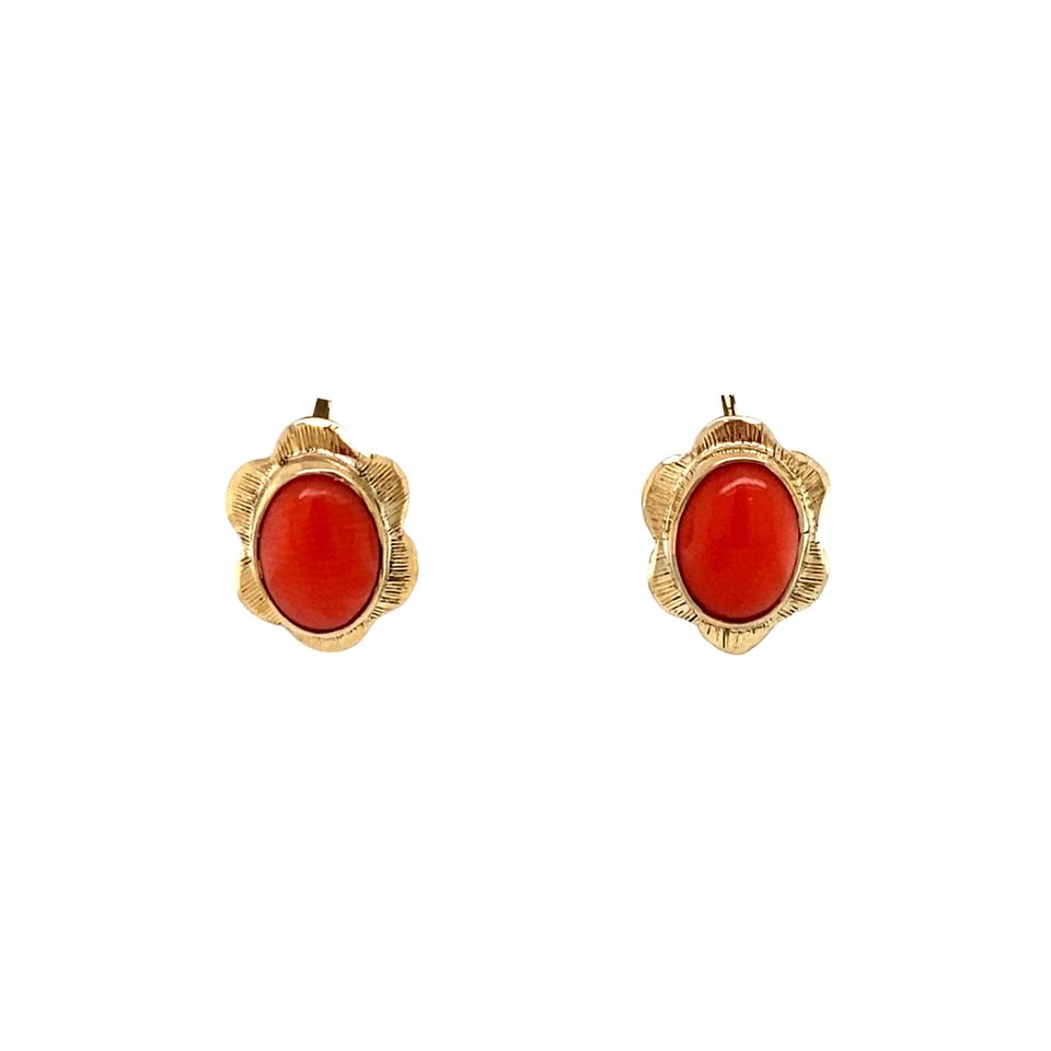 Vintage 14K Gold Drop Earrings with Red Coral