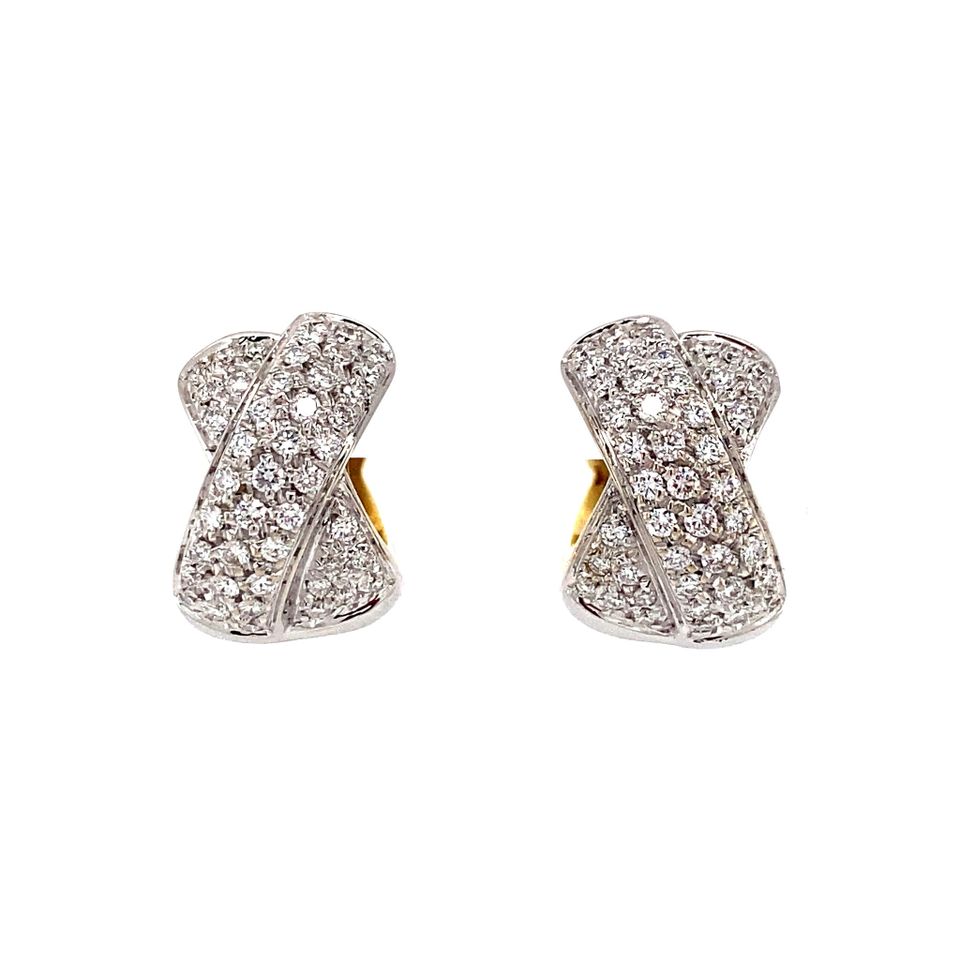 Vintage 18K Two Tone Gold Hoop Earrings with Diamond