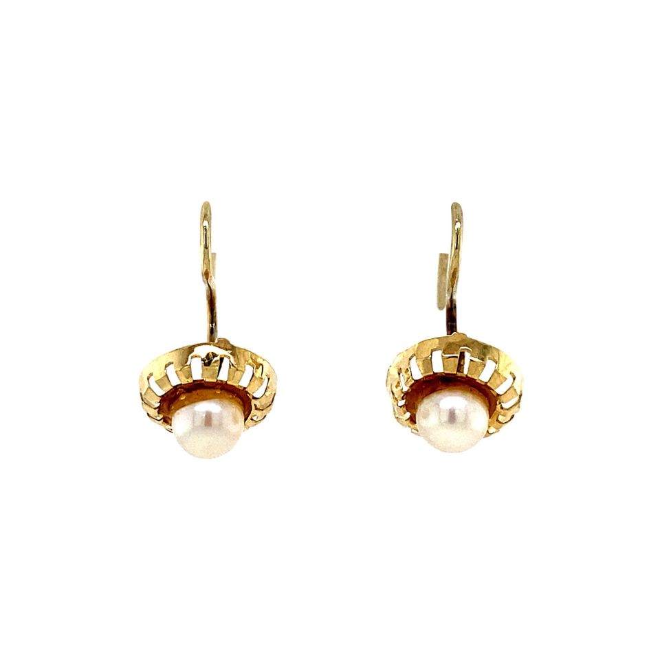 Vintage 14K Gold Drop Earrings with Pearl