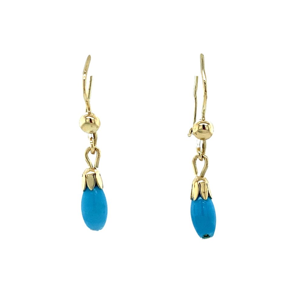Vintage 14K Gold Drop Earrings with Colored Stone
