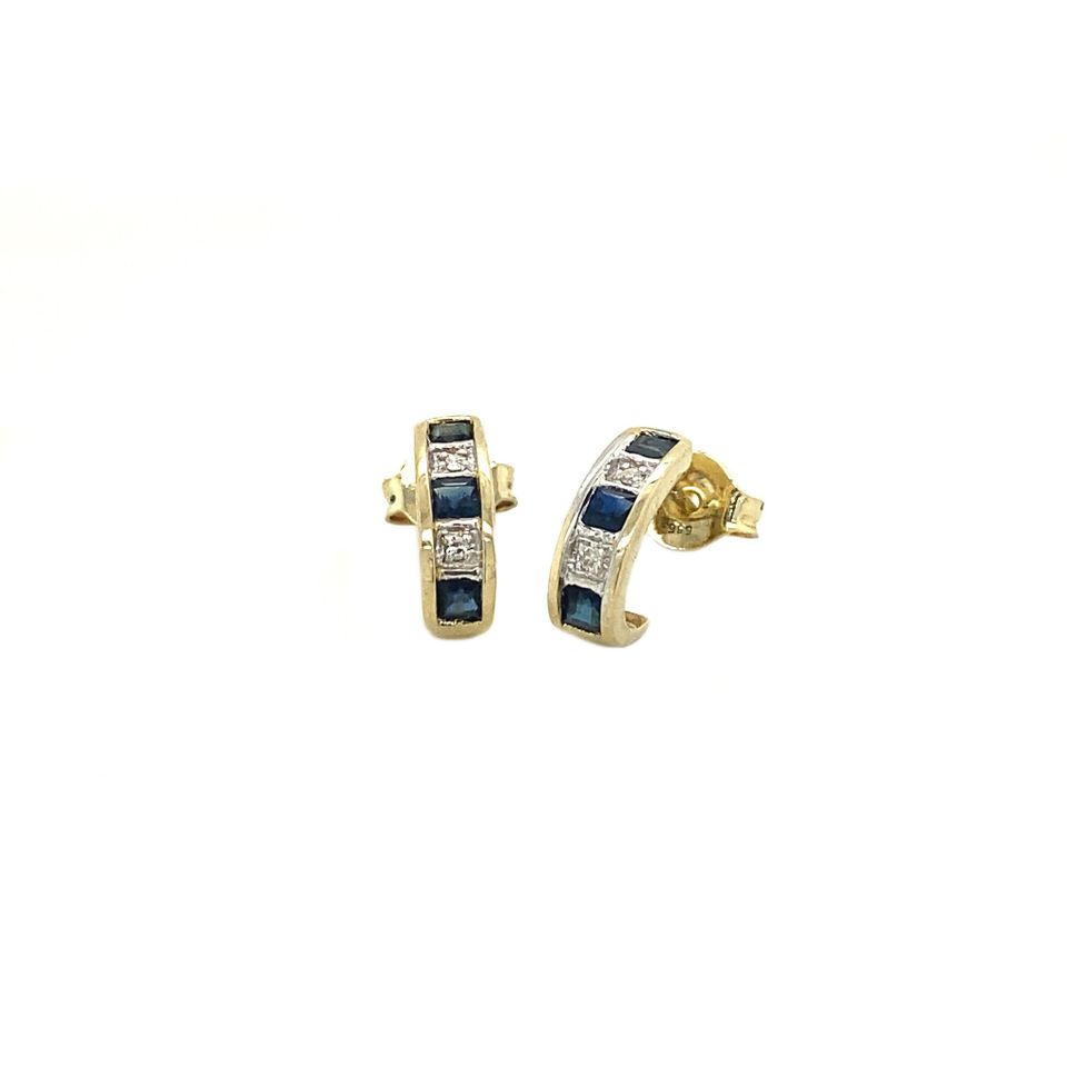 Vintage 14K Gold Stud Earrings with Synthetic Sapphire