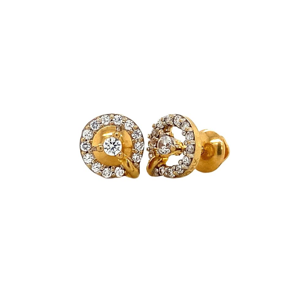Vintage 22K Gold Cluster Stud Earrings with Cubic Zirconia