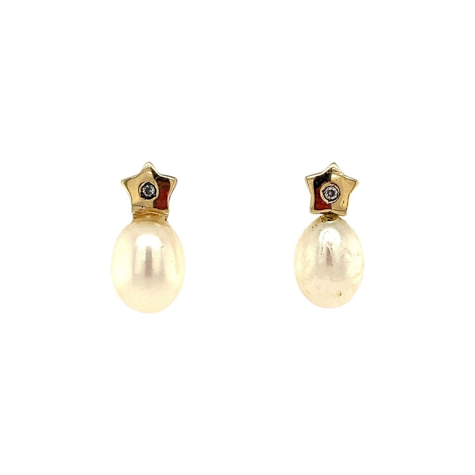 Vintage 14K Gold Stud Earrings with Pearl and Cubic Zirconia