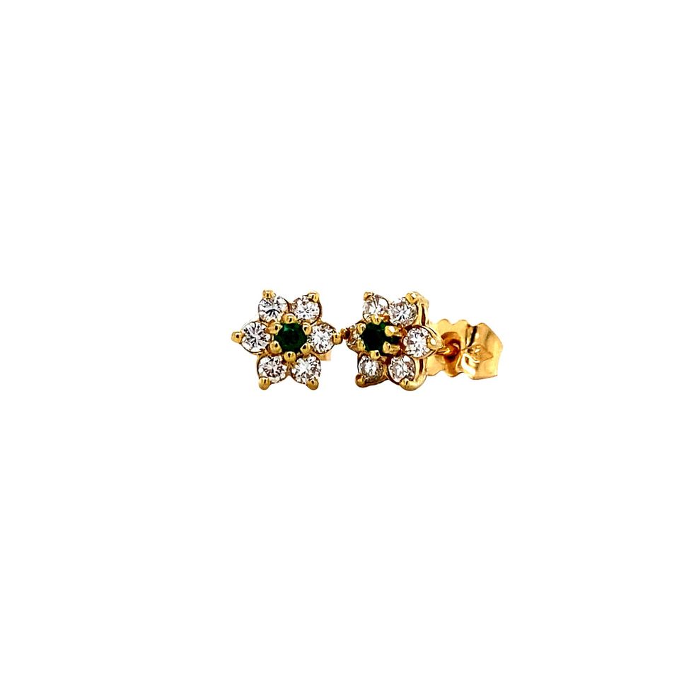 Vintage 18K Gold Cluster Stud Earrings with Colored Stone and Mossaniet