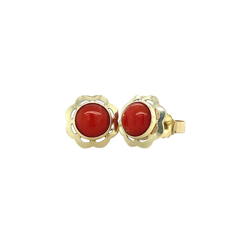 Vintage 14K Gold Stud Earrings with Red Coral